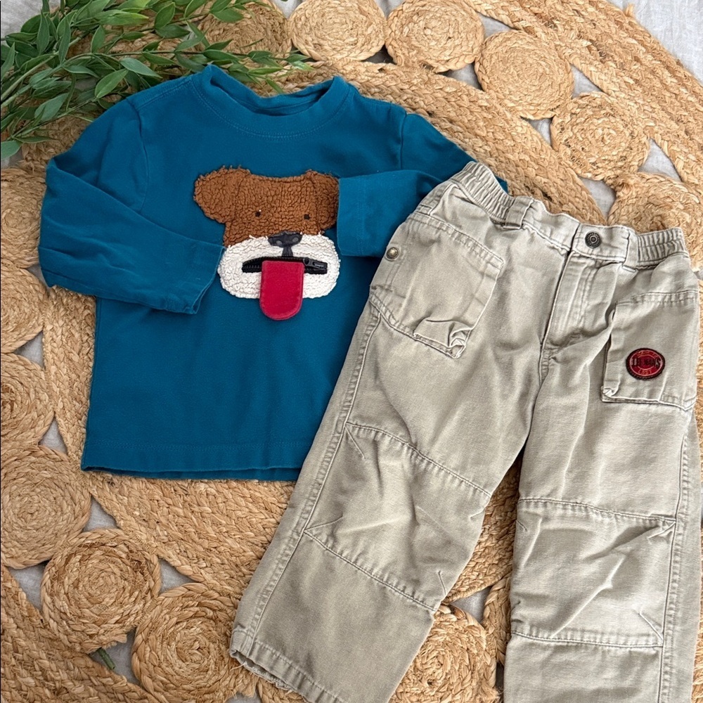 Vintage Lee Dungarees Baggy Khaki and Hanna Andersson Pullover Dog Print Outfit